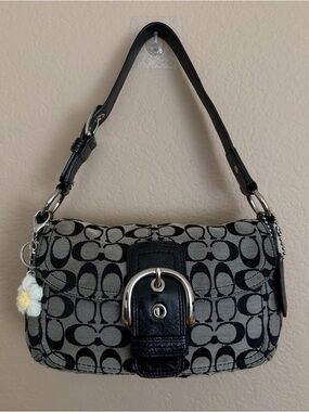 Authentic Coach Soho Signature Flap Bag Black Grey Jacquard Y2K Vintage F15668